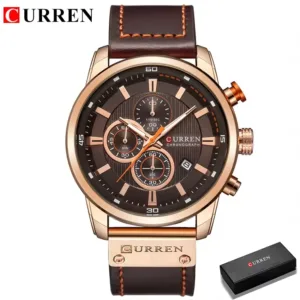 Curren montre pour homme à quartz de luxe Résistante à l'eau - Multifonction - Style militaire - Horloge chronographe